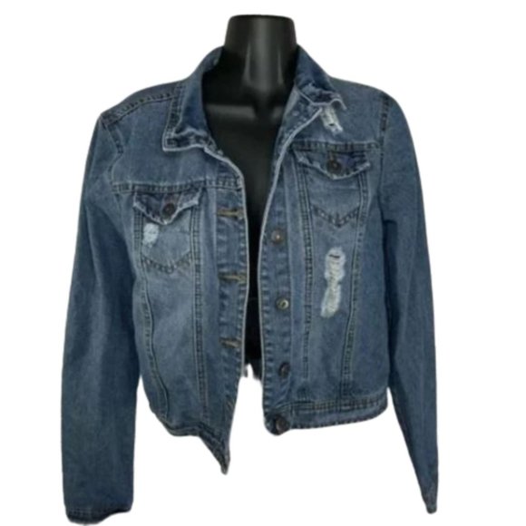 Highway Jeans Women's Blue Distressed Button-Down Denim Jacket Size‎ M Pre-Owned - Picture 1 of 16